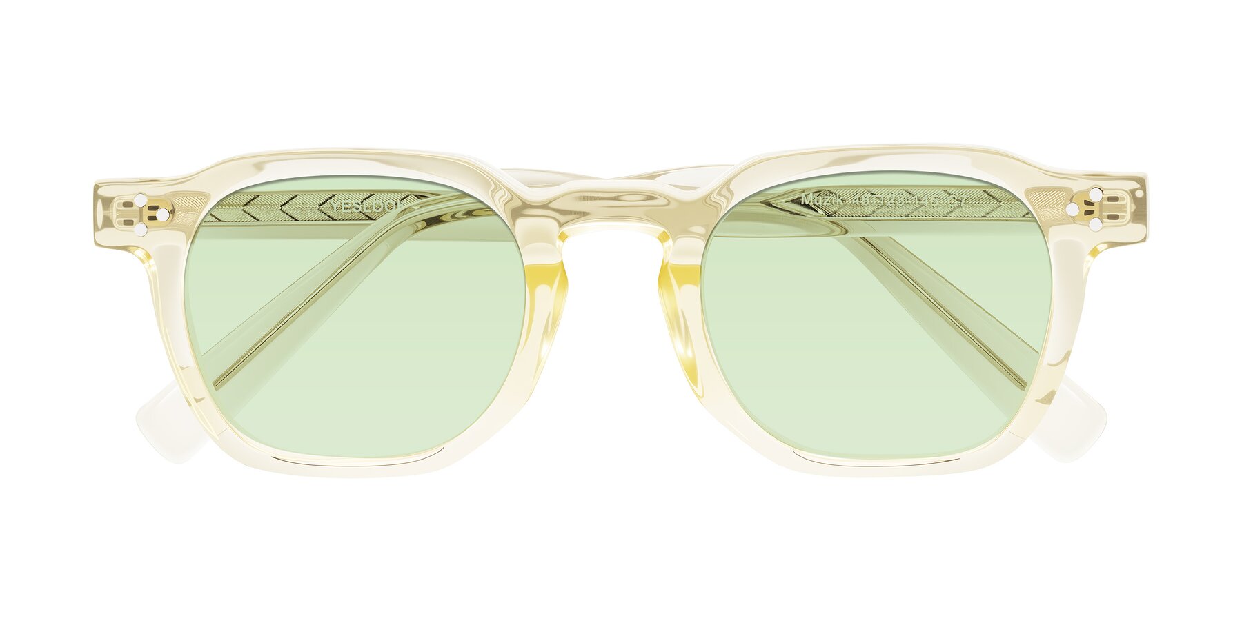 Folded Front of Muzik in Champagne to Dark Brown Shift with Light Green Tinted Lenses