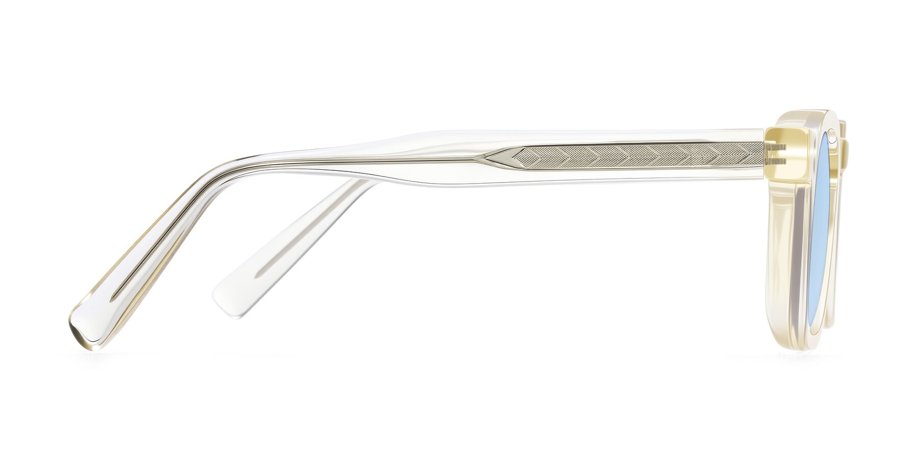 Side of Muzik in Champagne to Dark Brown Shift with Light Blue Tinted Lenses