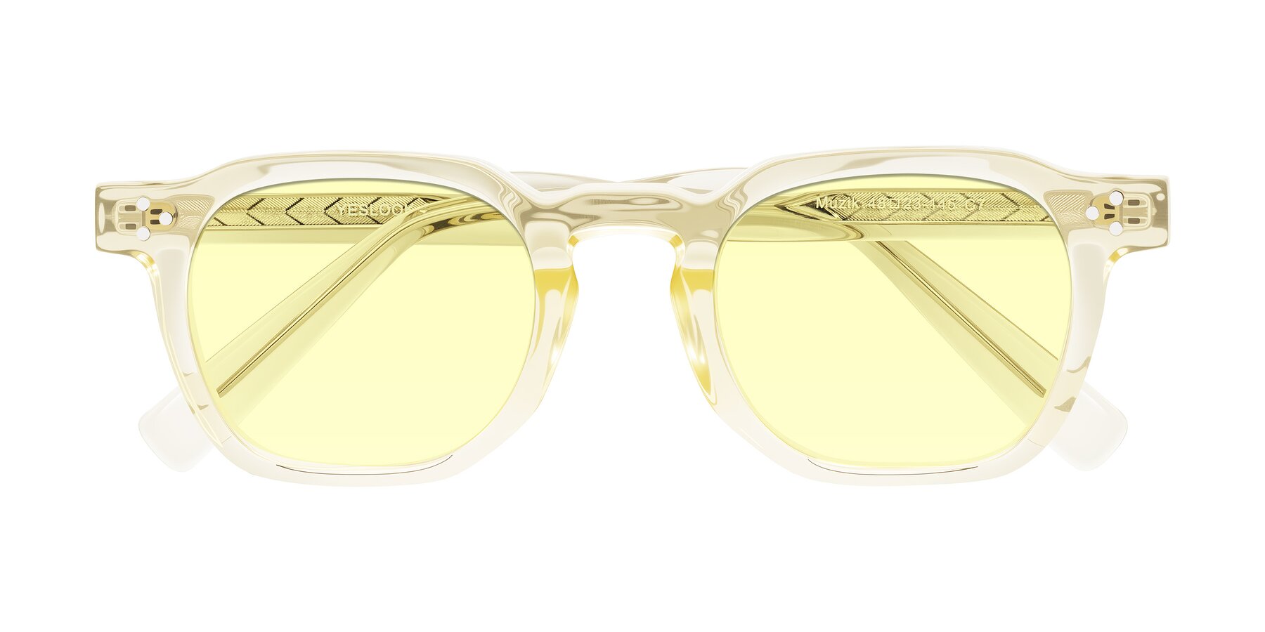 Folded Front of Muzik in Champagne to Dark Brown Shift with Light Yellow Tinted Lenses