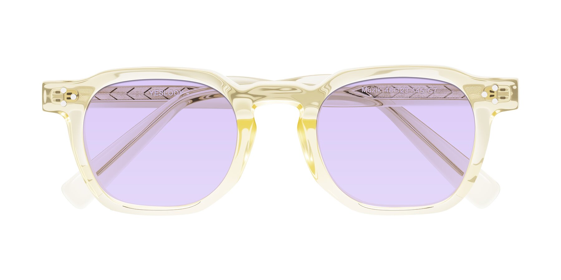 Folded Front of Muzik in Champagne to Dark Brown Shift with Light Purple Tinted Lenses