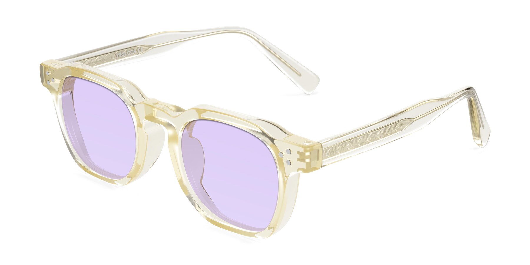 Angle of Muzik in Champagne to Dark Brown Shift with Light Purple Tinted Lenses