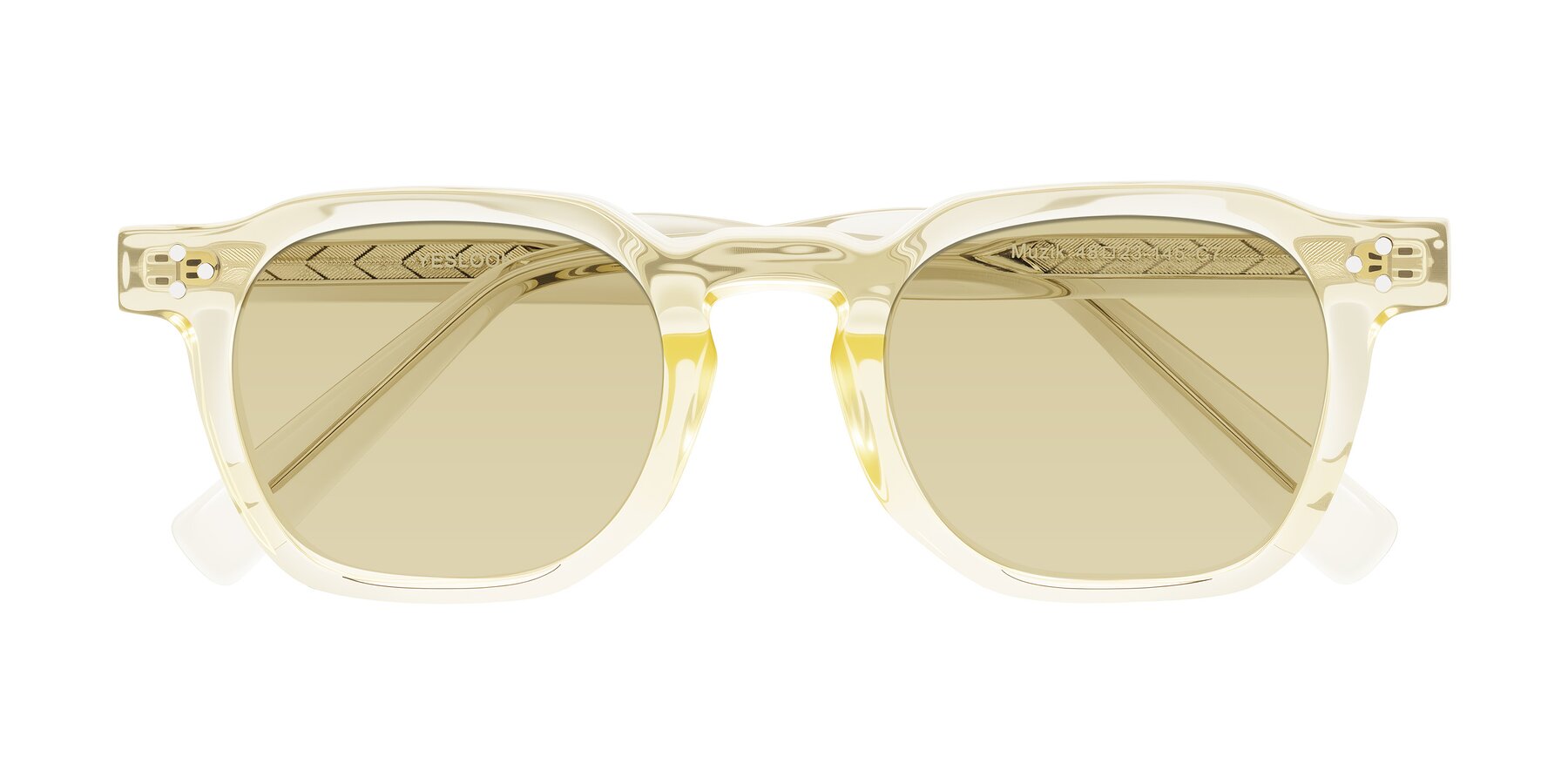 Folded Front of Muzik in Champagne to Dark Brown Shift with Light Champagne Tinted Lenses