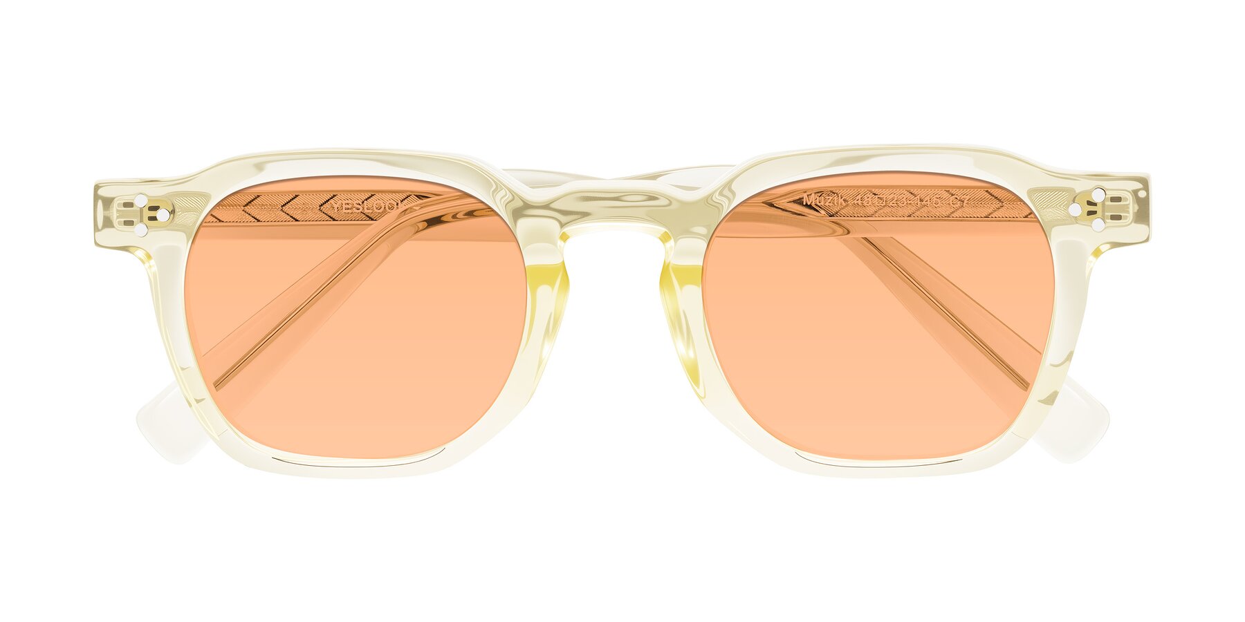 Folded Front of Muzik in Champagne to Dark Brown Shift with Light Orange Tinted Lenses