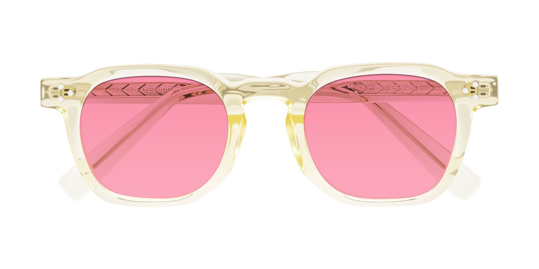 Folded Front of Muzik in Champagne to Dark Brown Shift with Pink Tinted Lenses