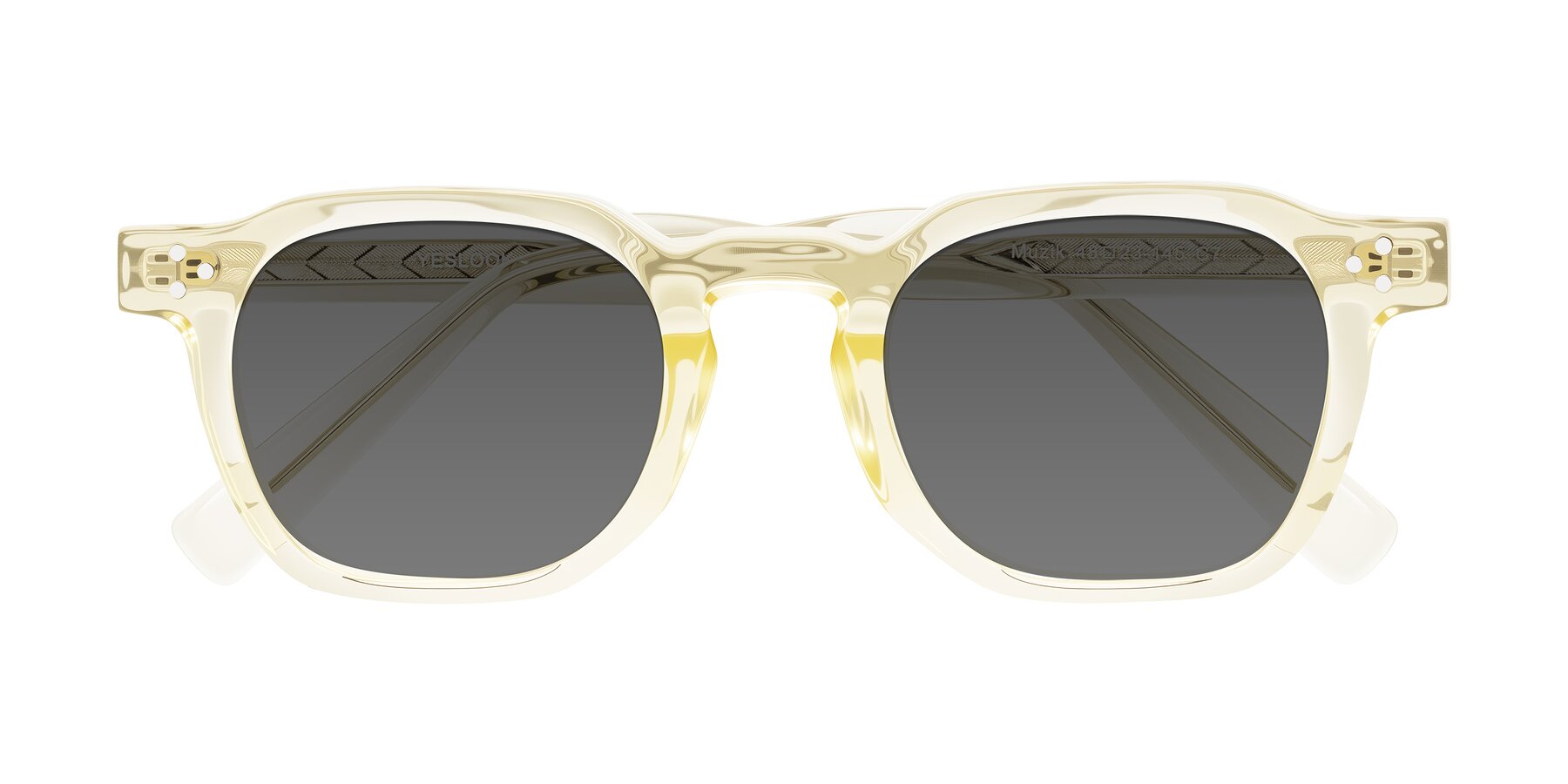 Folded Front of Muzik in Champagne to Dark Brown Shift with Medium Gray Tinted Lenses