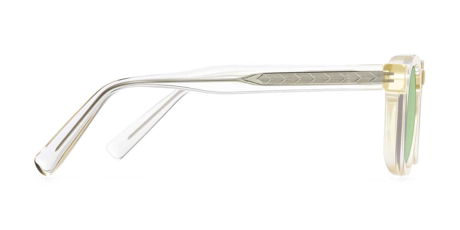 Side of Muzik in Champagne to Dark Brown Shift with Medium Green Tinted Lenses