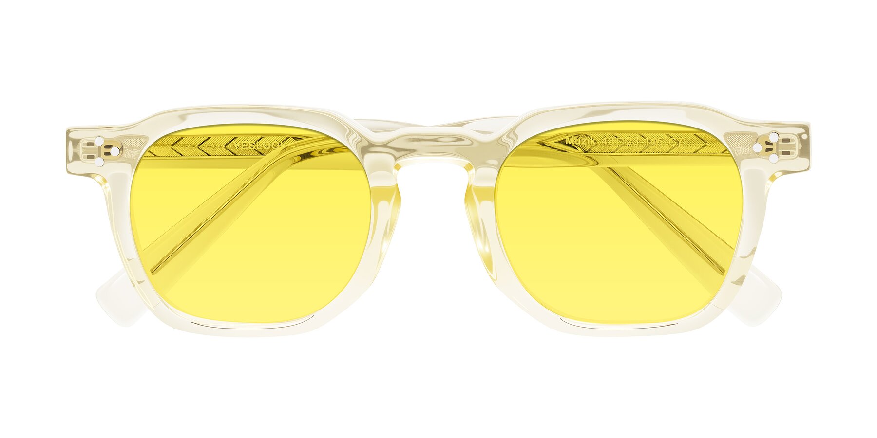 Folded Front of Muzik in Champagne to Dark Brown Shift with Medium Yellow Tinted Lenses