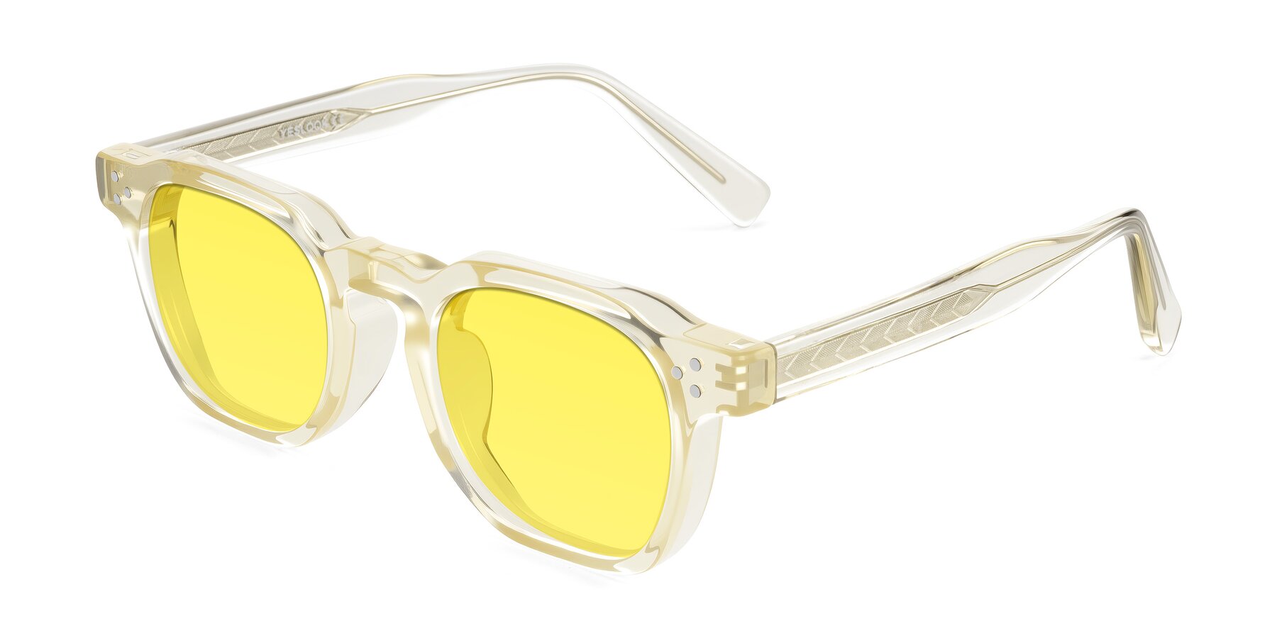 Angle of Muzik in Champagne to Dark Brown Shift with Medium Yellow Tinted Lenses