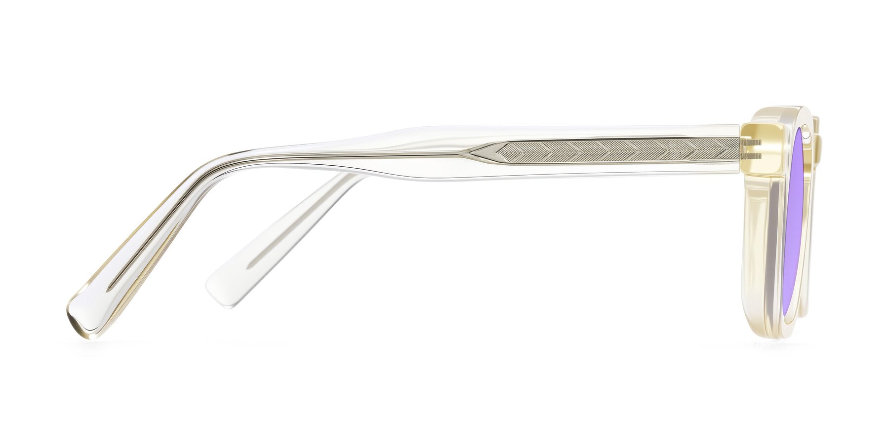 Side of Muzik in Champagne to Dark Brown Shift with Medium Purple Tinted Lenses