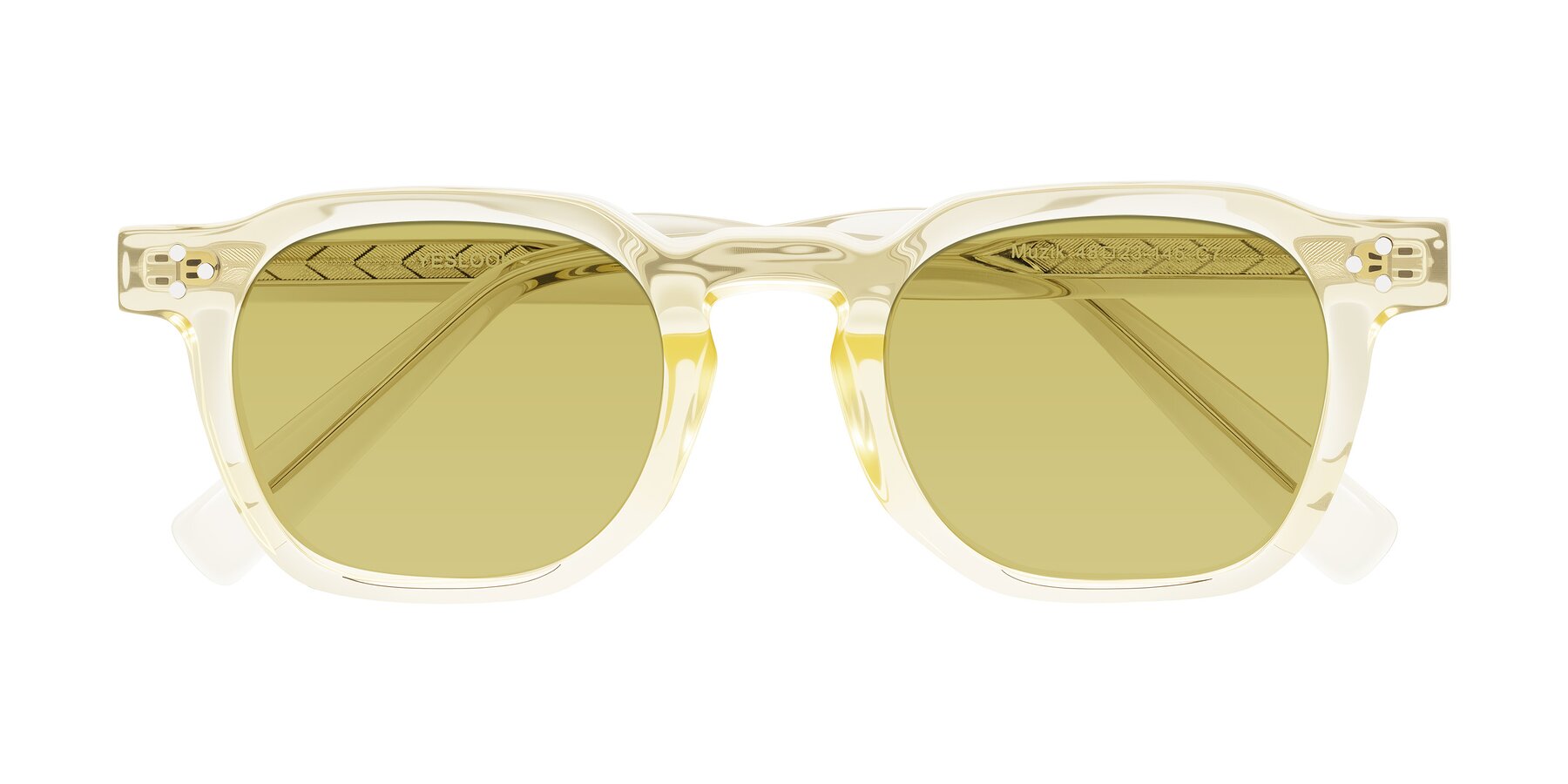 Folded Front of Muzik in Champagne to Dark Brown Shift with Medium Champagne Tinted Lenses