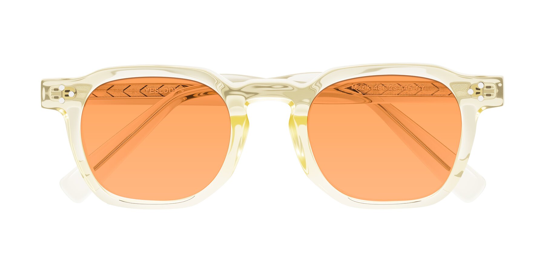 Folded Front of Muzik in Champagne to Dark Brown Shift with Medium Orange Tinted Lenses