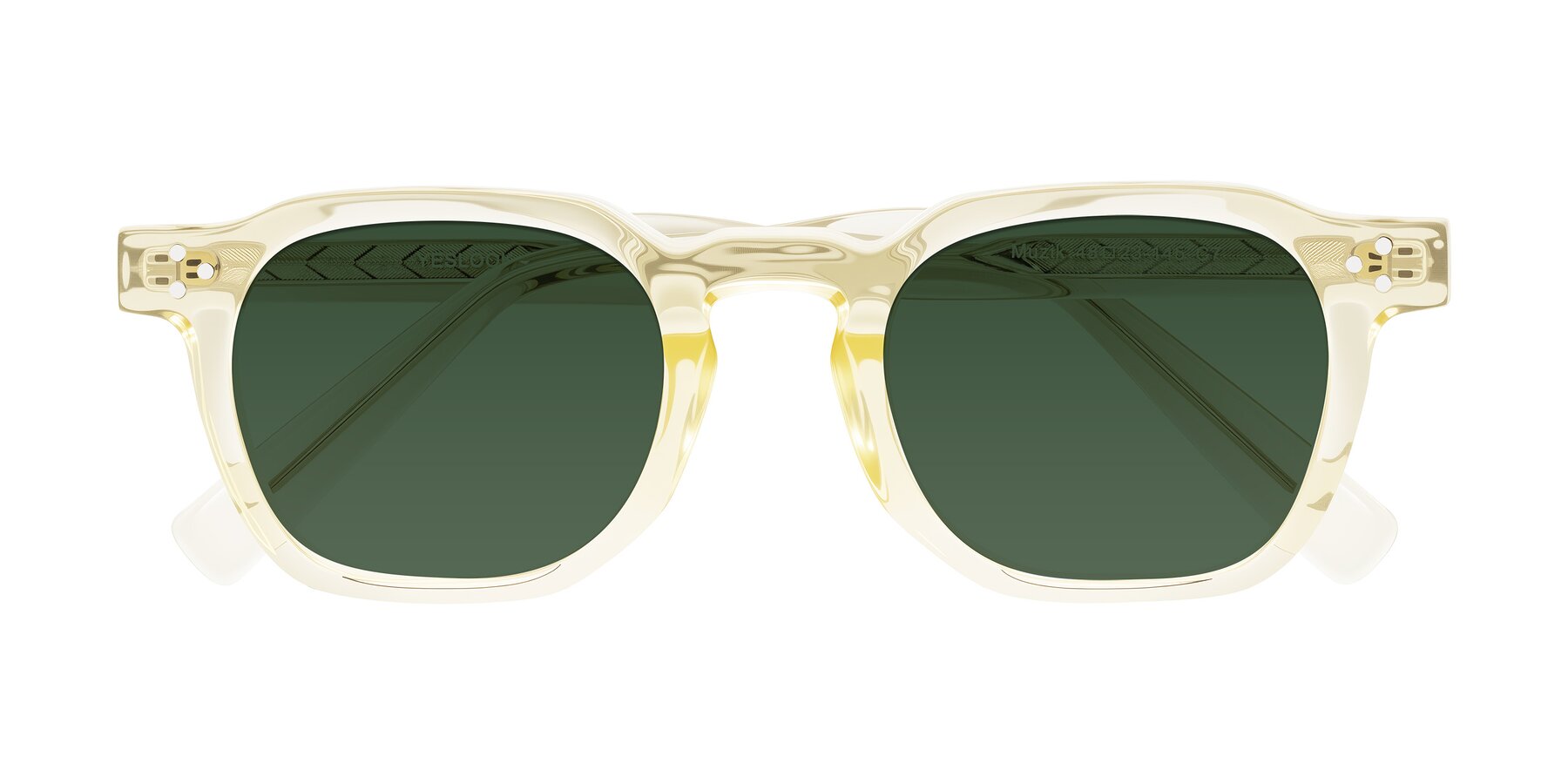 Folded Front of Muzik in Champagne to Dark Brown Shift with Green Tinted Lenses