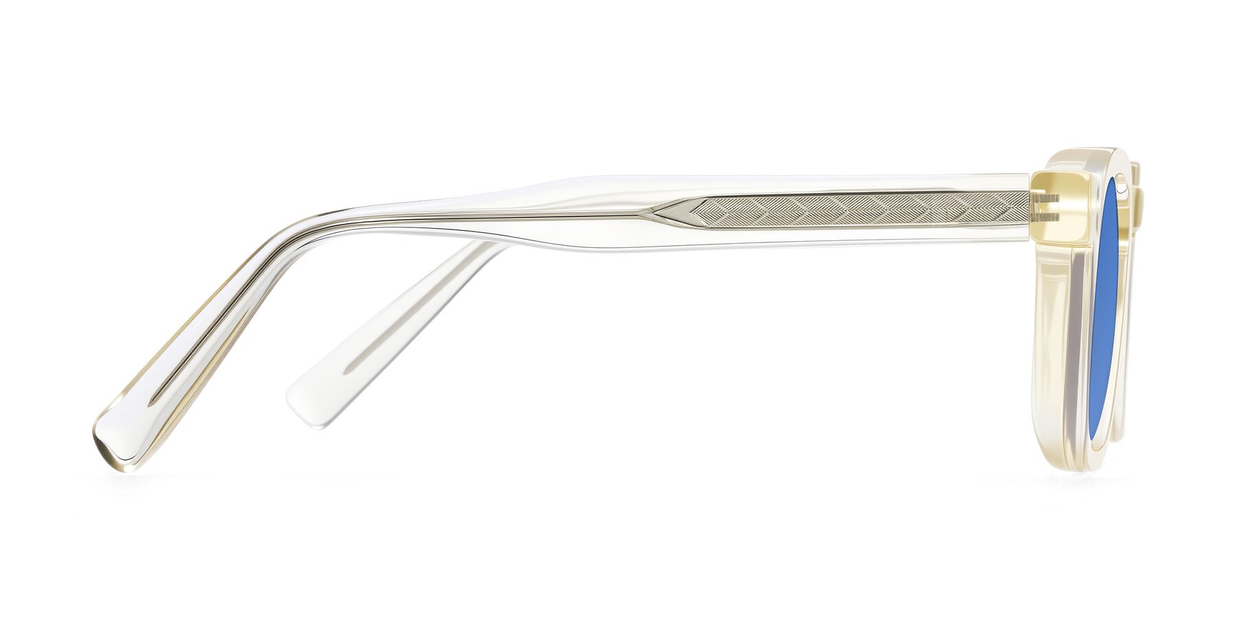 Side of Muzik in Champagne to Dark Brown Shift with Blue Tinted Lenses