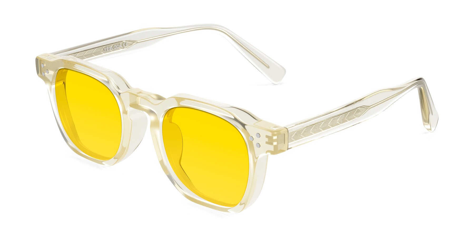 Angle of Muzik in Champagne to Dark Brown Shift with Yellow Tinted Lenses