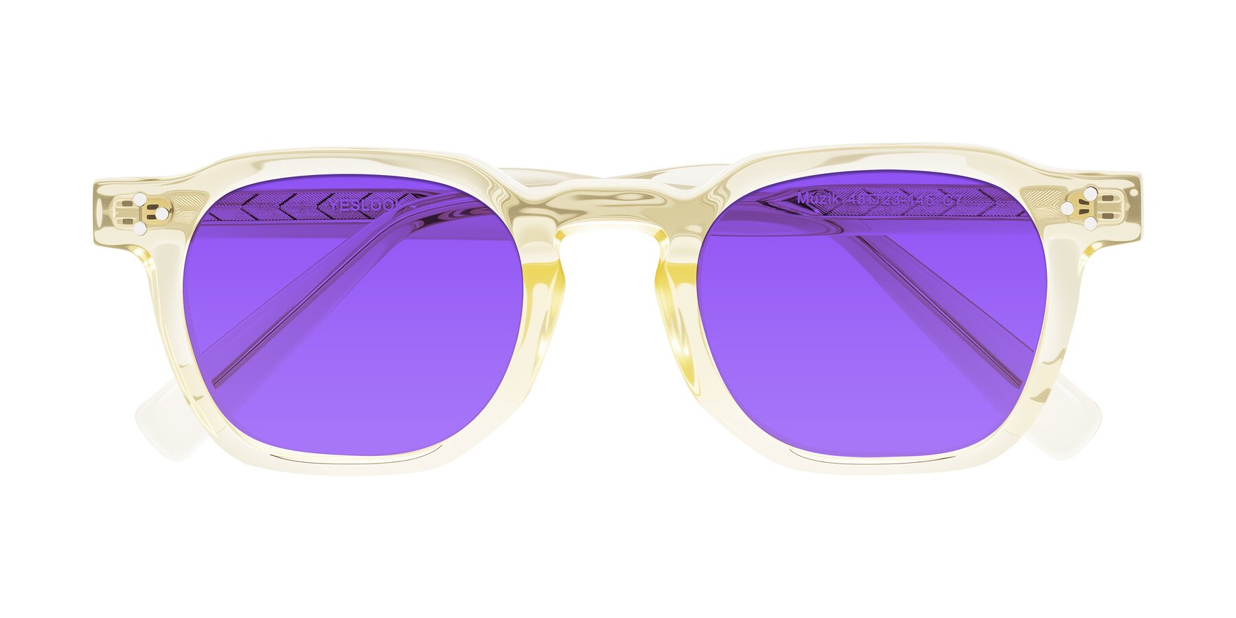 Folded Front of Muzik in Champagne to Dark Brown Shift with Purple Tinted Lenses