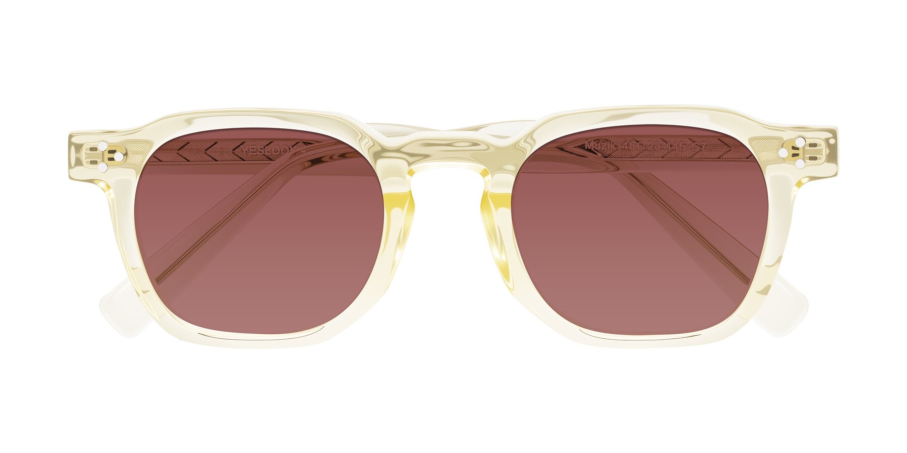 Folded Front of Muzik in Champagne to Dark Brown Shift with Garnet Tinted Lenses
