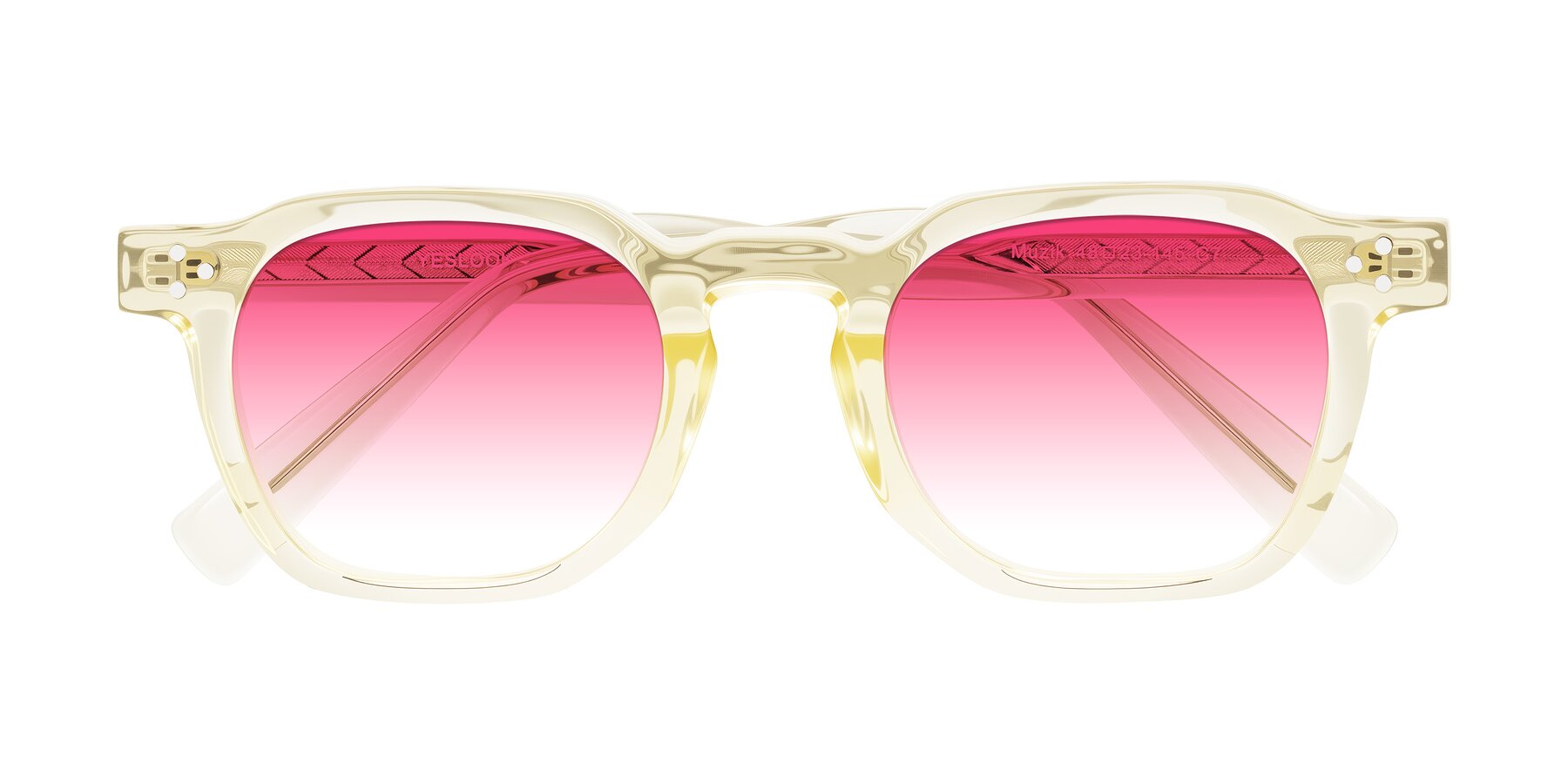 Folded Front of Muzik in Champagne to Dark Brown Shift with Pink Gradient Lenses