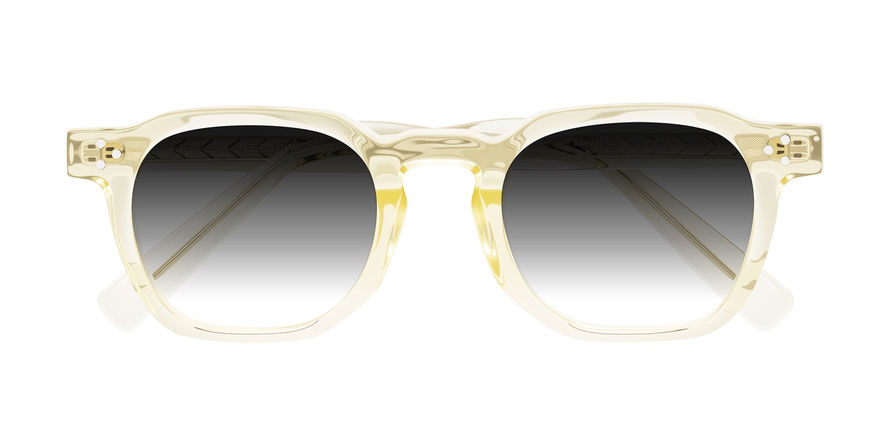 Folded Front of Muzik in Champagne to Dark Brown Shift with Gray Gradient Lenses