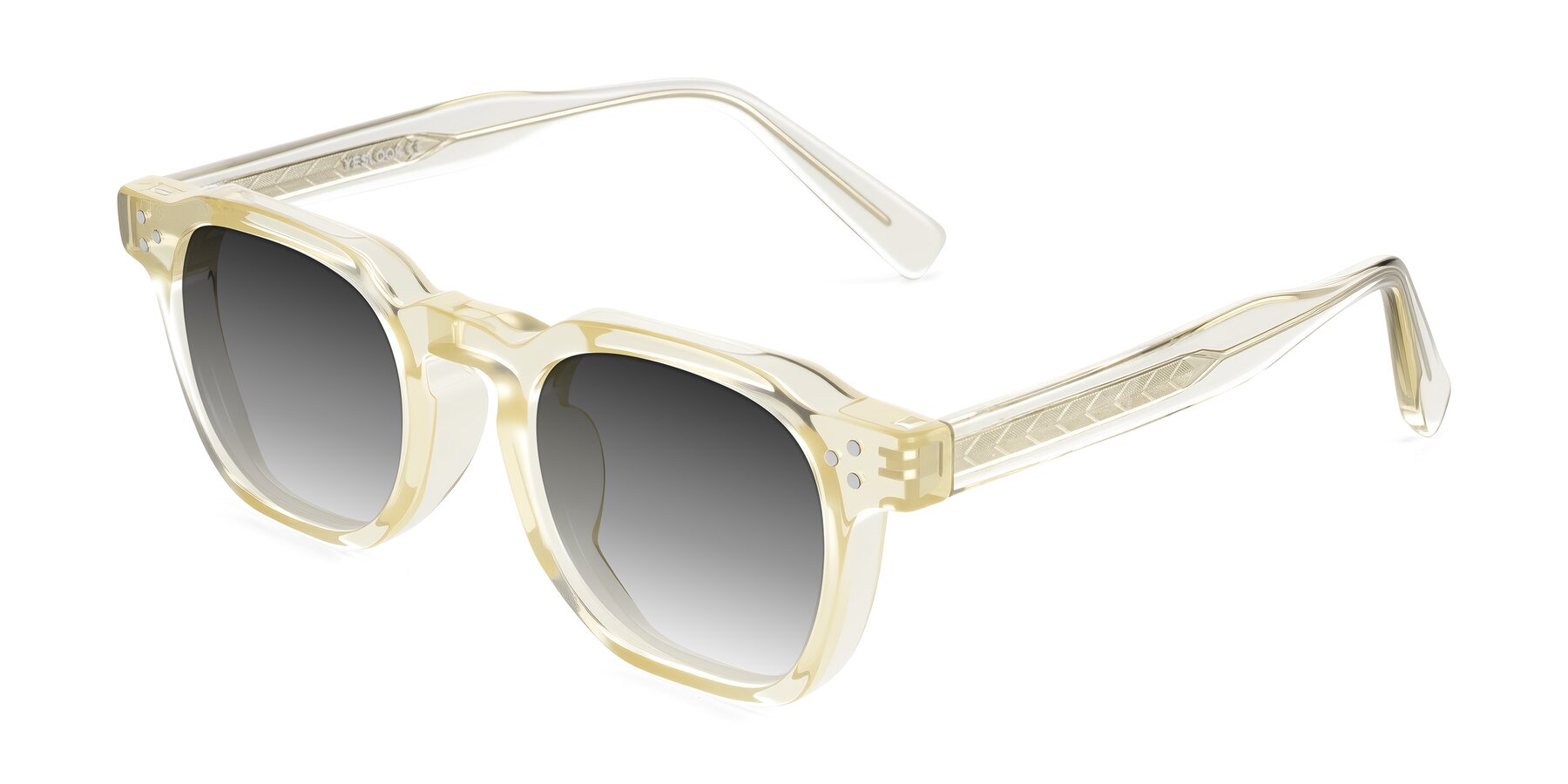 Angle of Muzik in Champagne to Dark Brown Shift with Gray Gradient Lenses