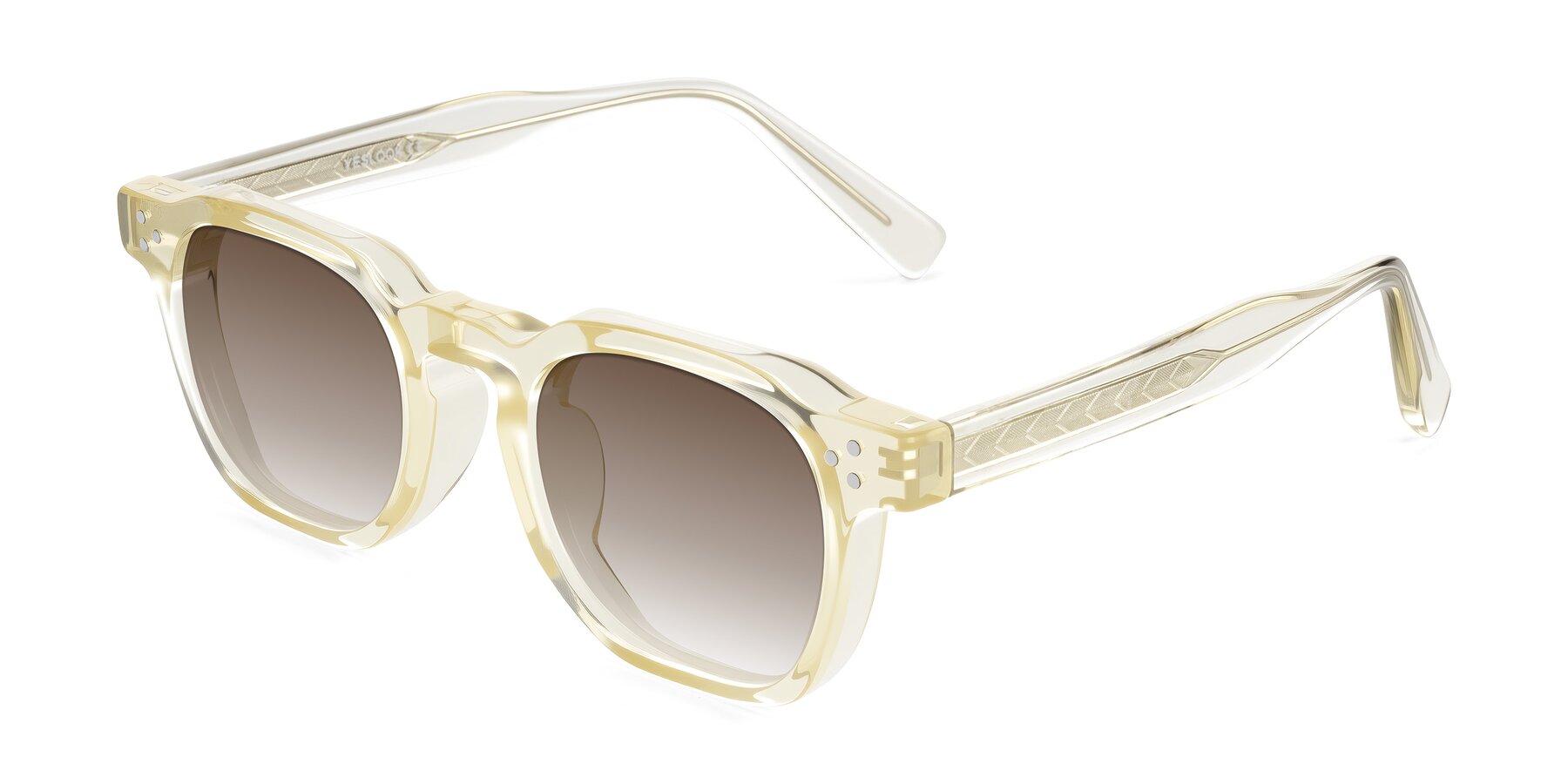 Angle of Muzik in Champagne to Dark Brown Shift with Brown Gradient Lenses