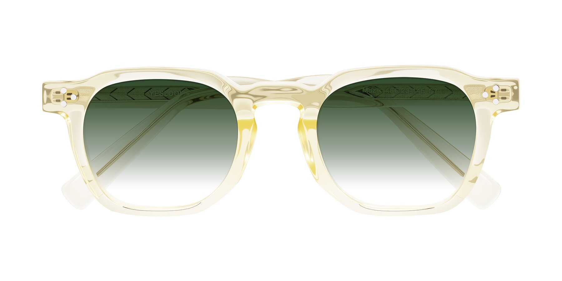 Folded Front of Muzik in Champagne to Dark Brown Shift with Green Gradient Lenses