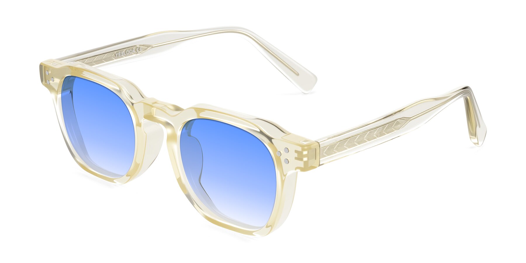 Angle of Muzik in Champagne to Dark Brown Shift with Blue Gradient Lenses