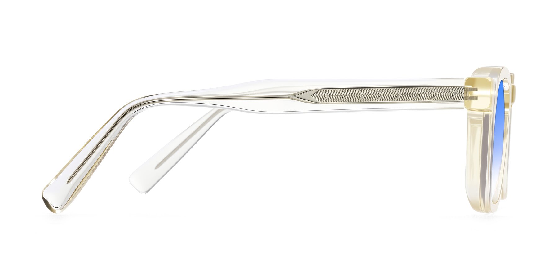 Side of Muzik in Champagne to Dark Brown Shift with Blue Gradient Lenses