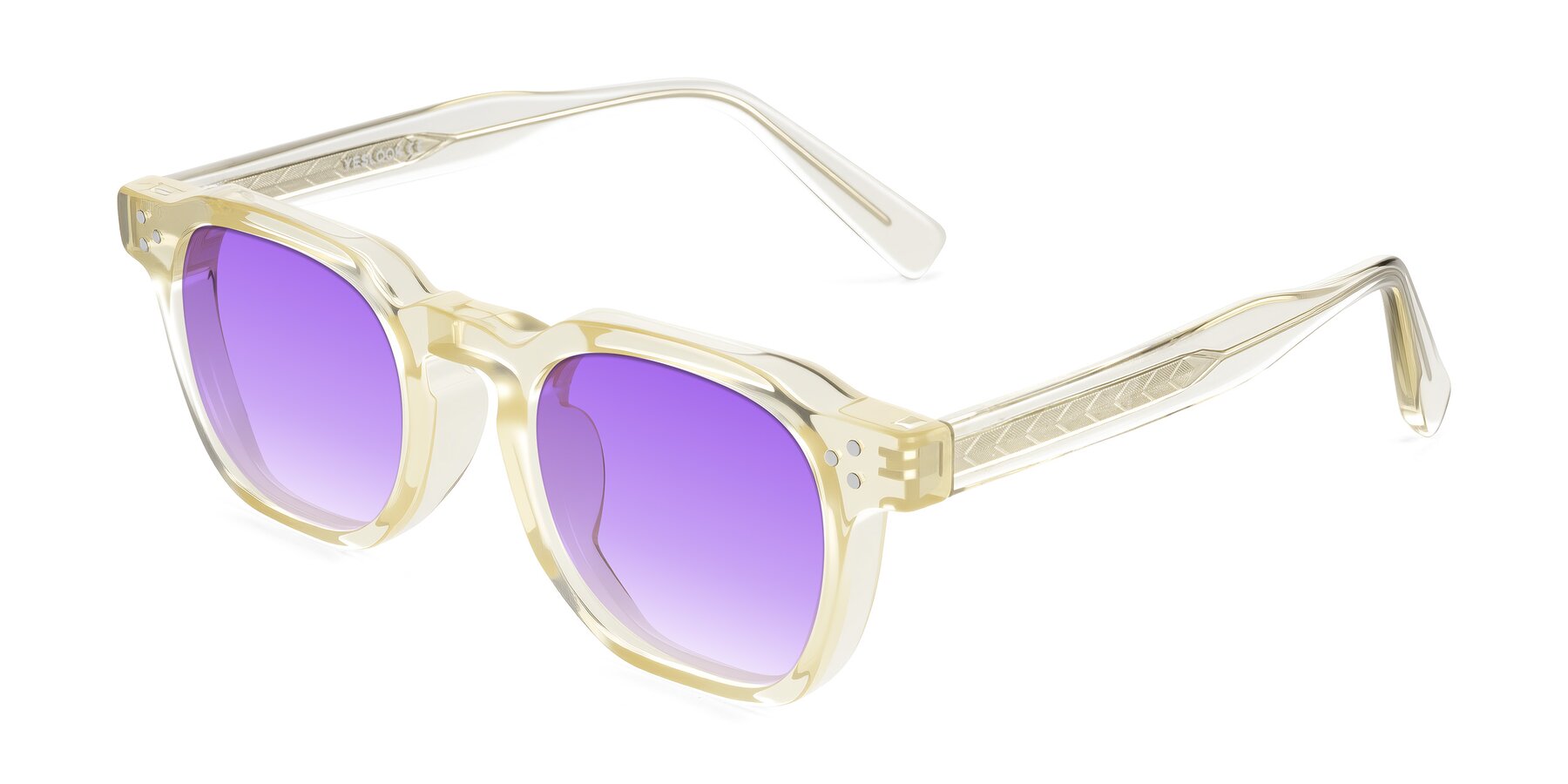 Angle of Muzik in Champagne to Dark Brown Shift with Purple Gradient Lenses