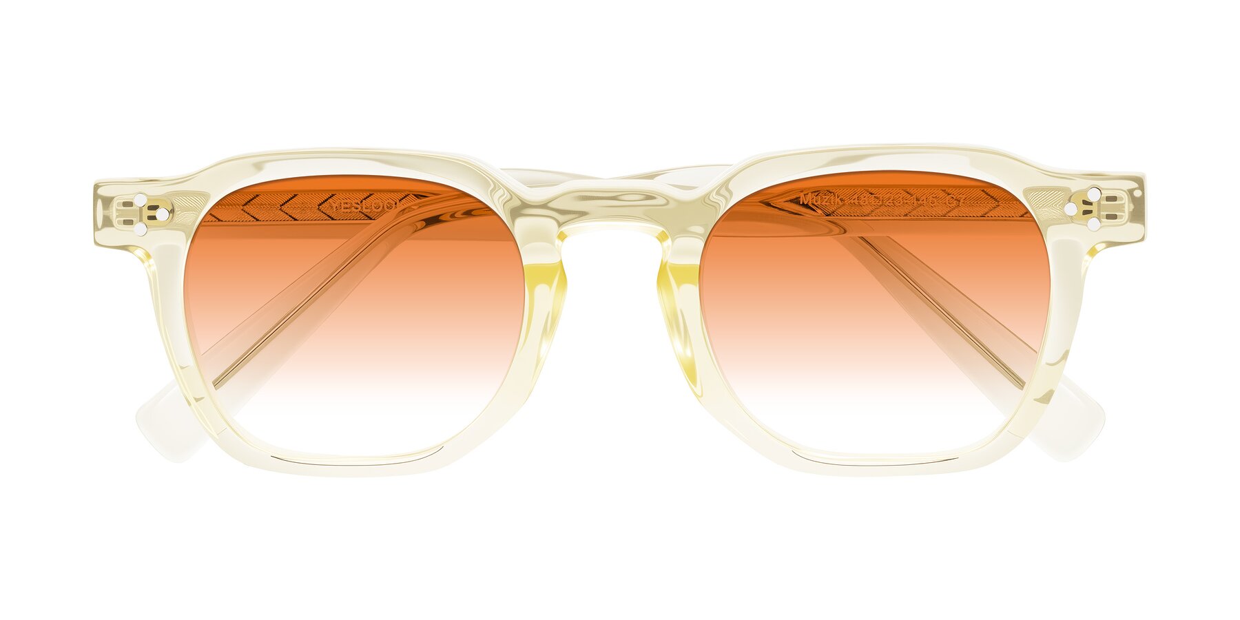 Folded Front of Muzik in Champagne to Dark Brown Shift with Orange Gradient Lenses