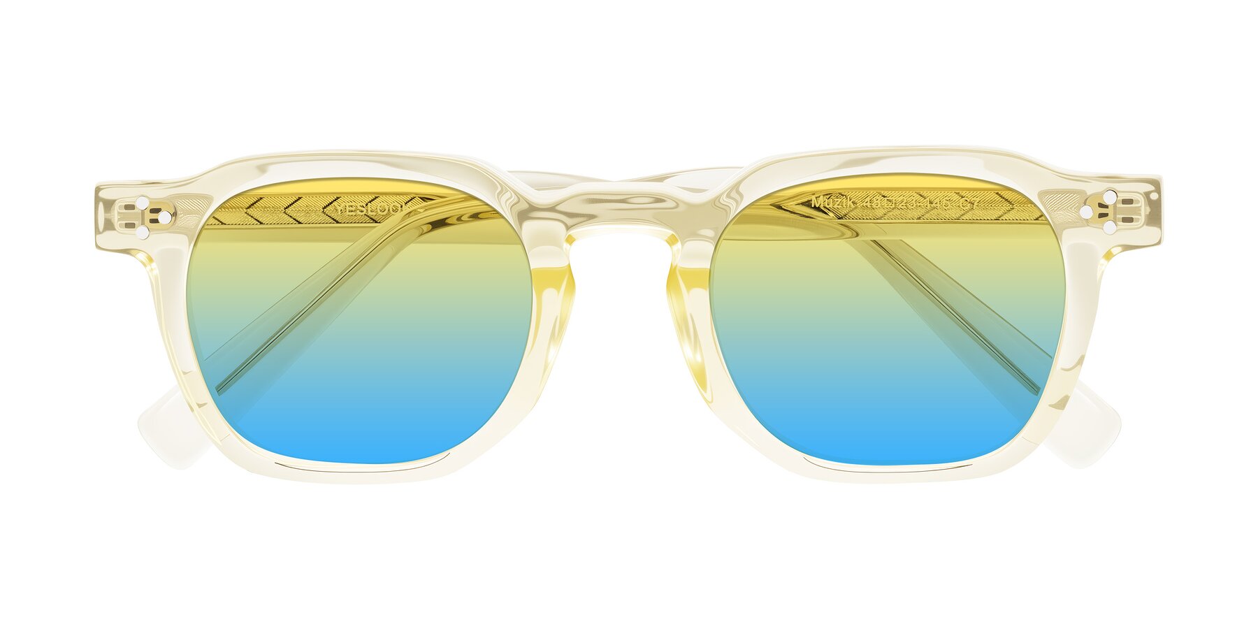 Folded Front of Muzik in Champagne to Dark Brown Shift with Yellow / Blue Gradient Lenses
