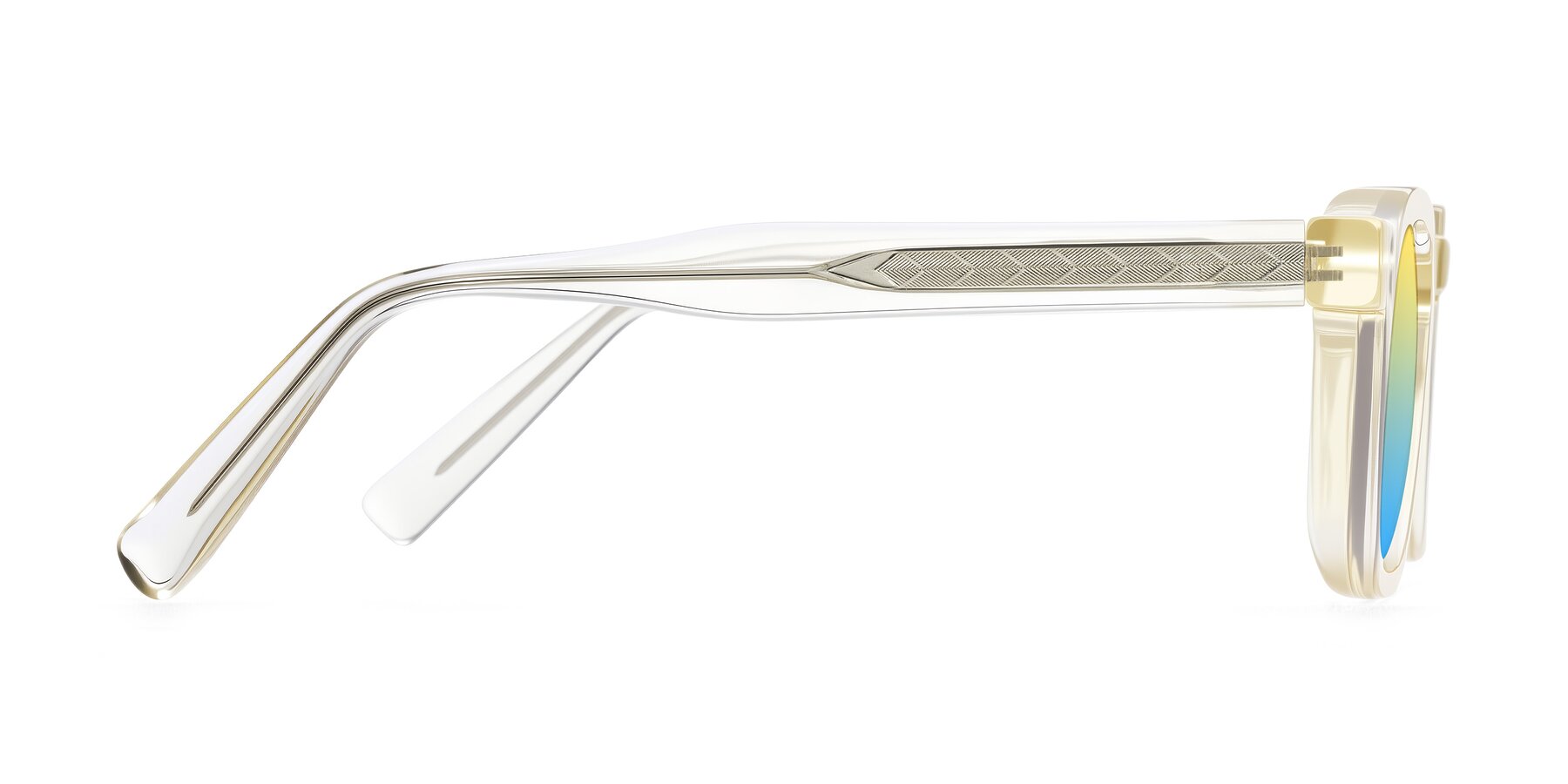 Side of Muzik in Champagne to Dark Brown Shift with Yellow / Blue Gradient Lenses