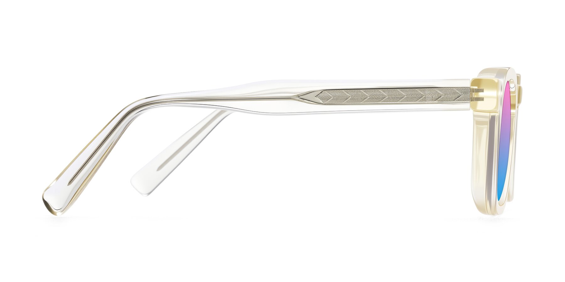 Side of Muzik in Champagne to Dark Brown Shift with Pink / Blue Gradient Lenses