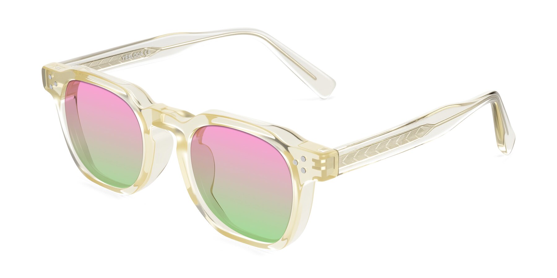 Angle of Muzik in Champagne to Dark Brown Shift with Pink / Green Gradient Lenses