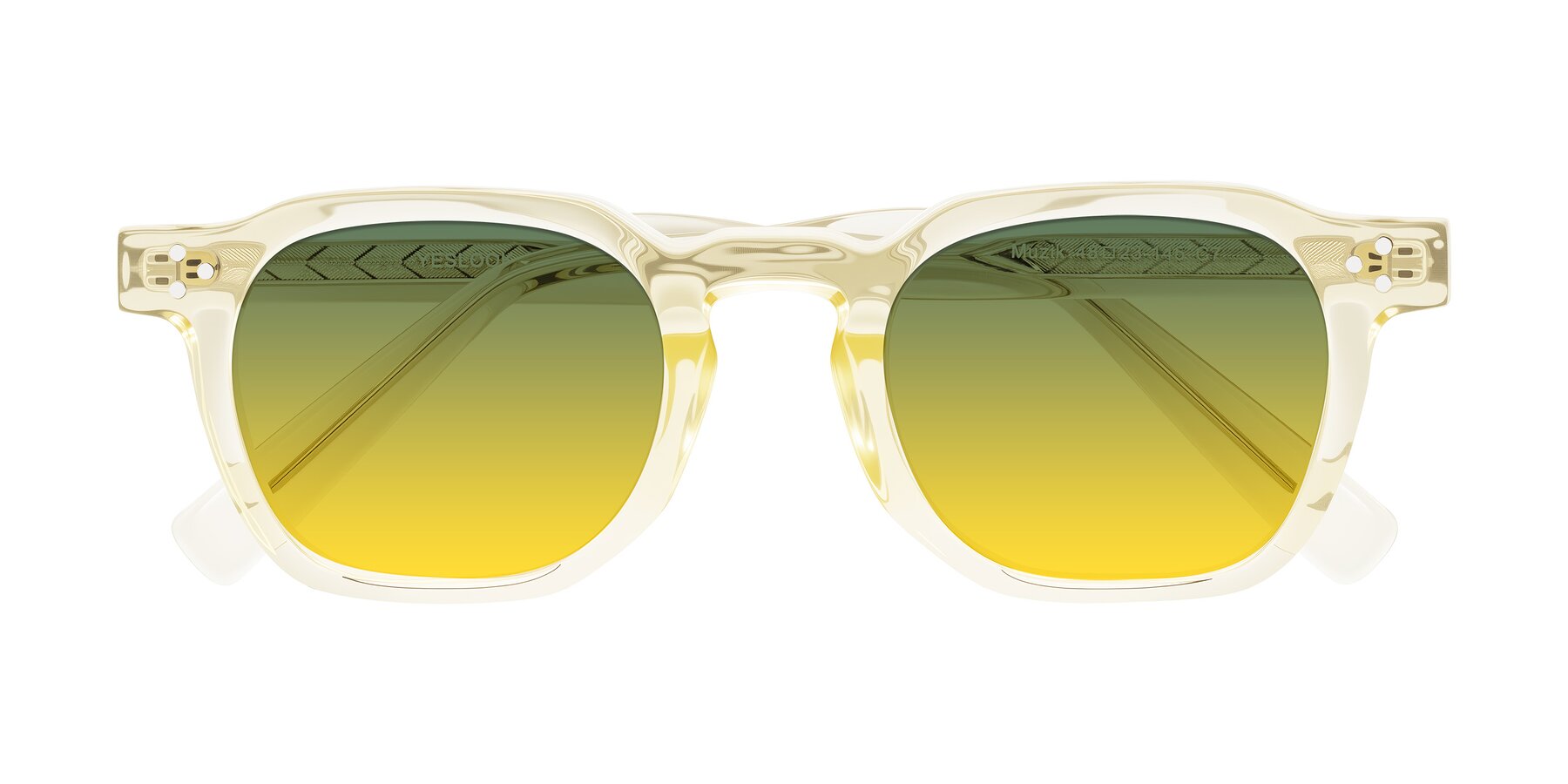 Folded Front of Muzik in Champagne to Dark Brown Shift with Green / Yellow Gradient Lenses