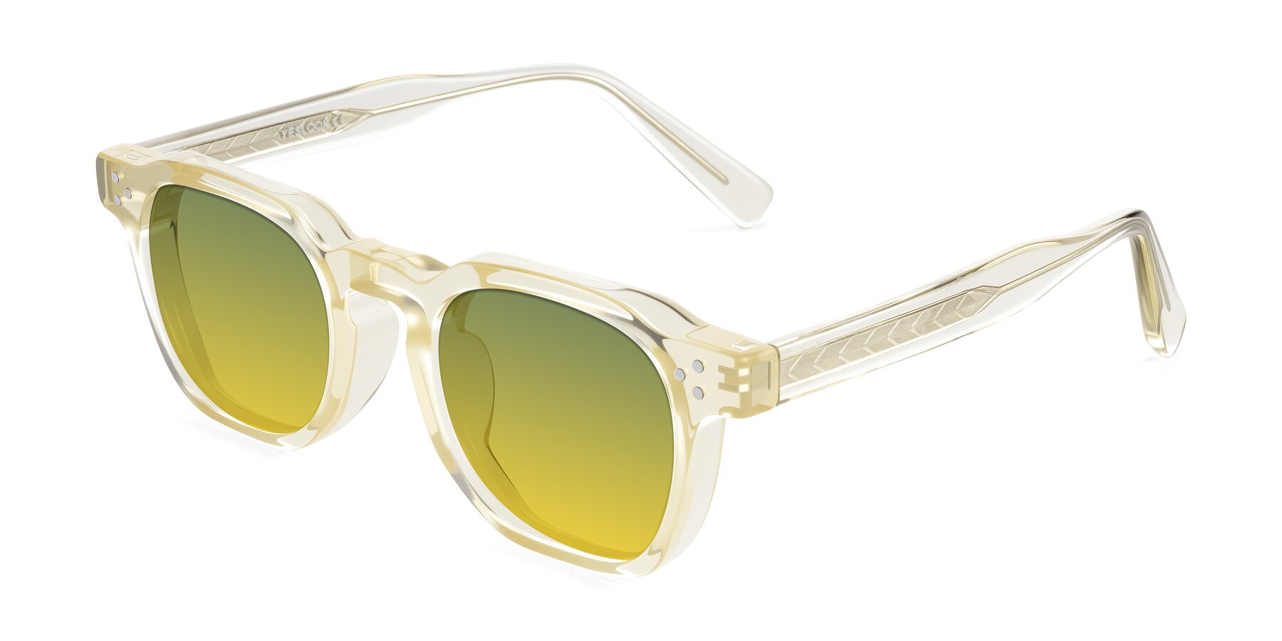 Angle of Muzik in Champagne to Dark Brown Shift with Green / Yellow Gradient Lenses
