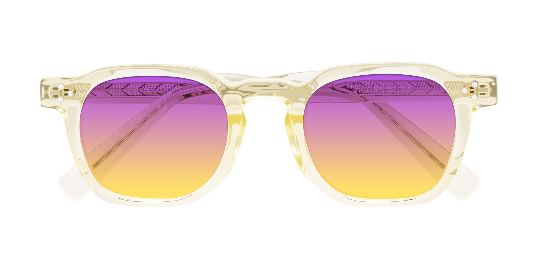 Folded Front of Muzik in Champagne to Dark Brown Shift with Purple / Yellow Gradient Lenses