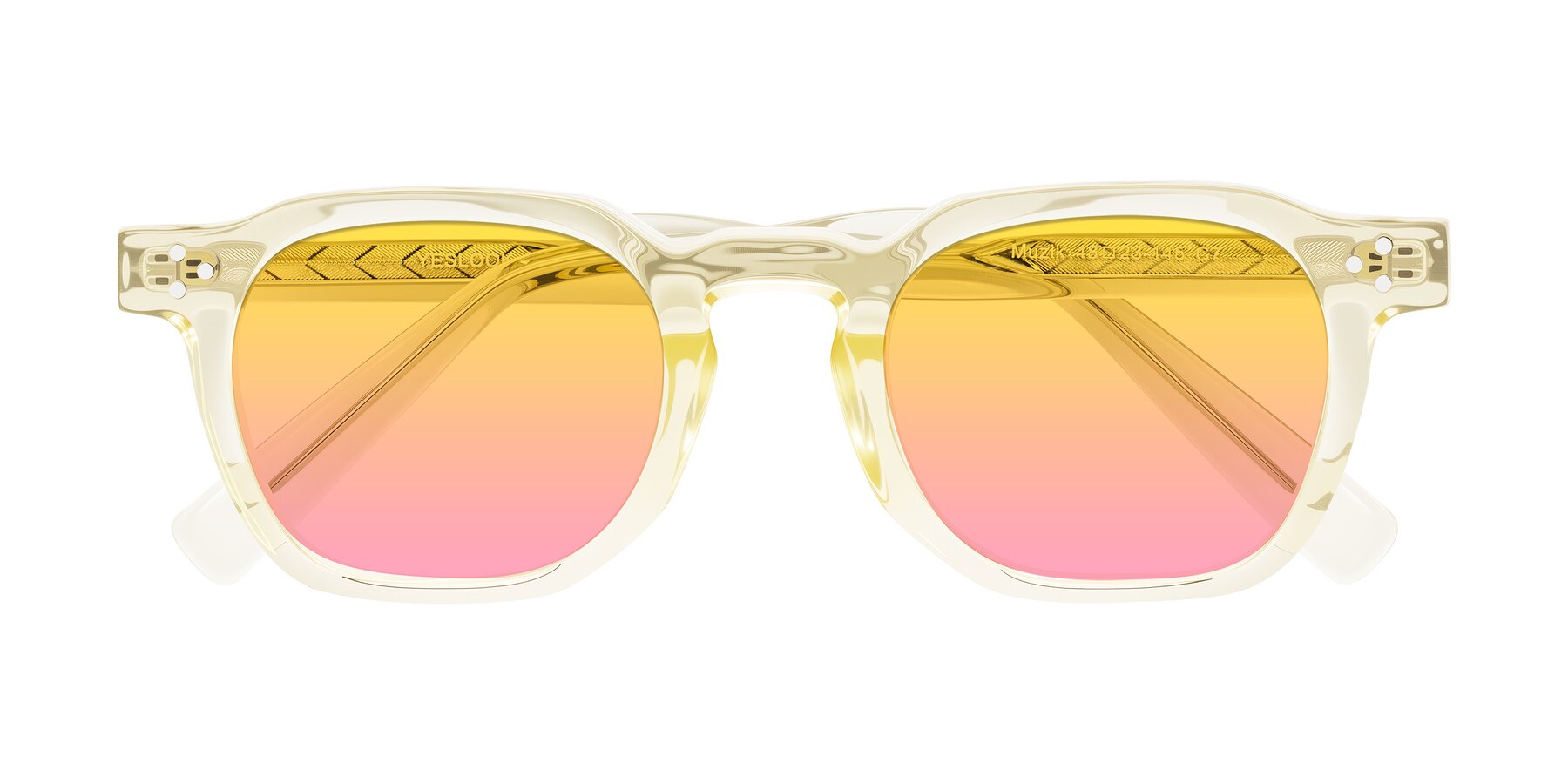 Folded Front of Muzik in Champagne to Dark Brown Shift with Yellow / Pink Gradient Lenses