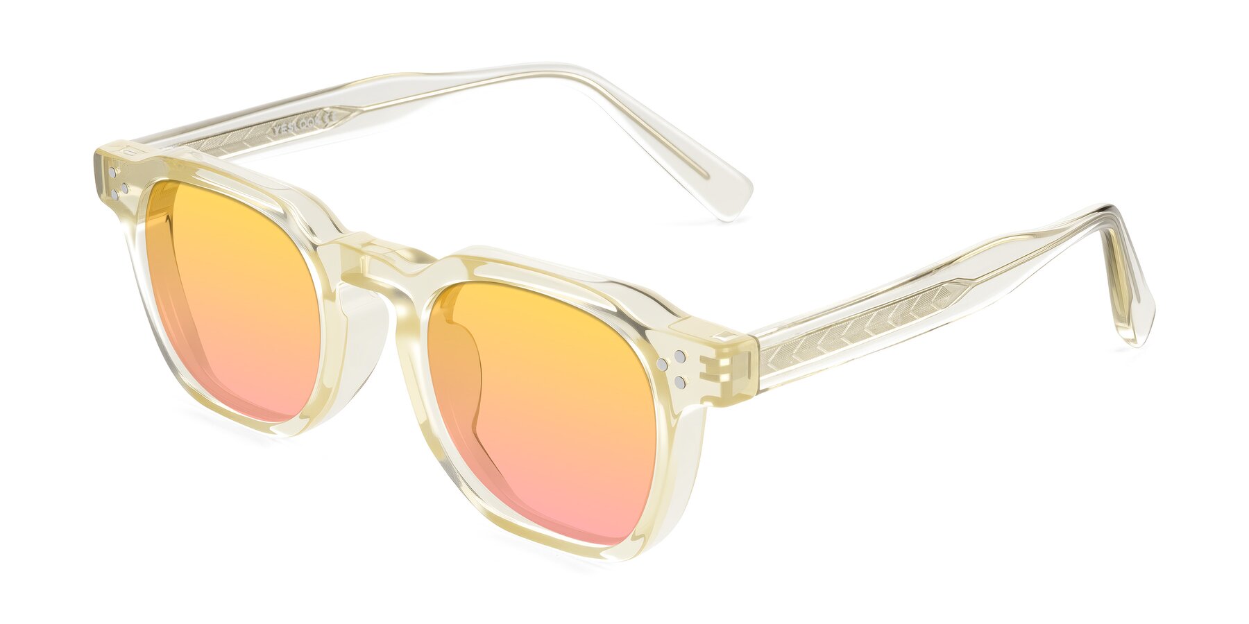 Angle of Muzik in Champagne to Dark Brown Shift with Yellow / Pink Gradient Lenses