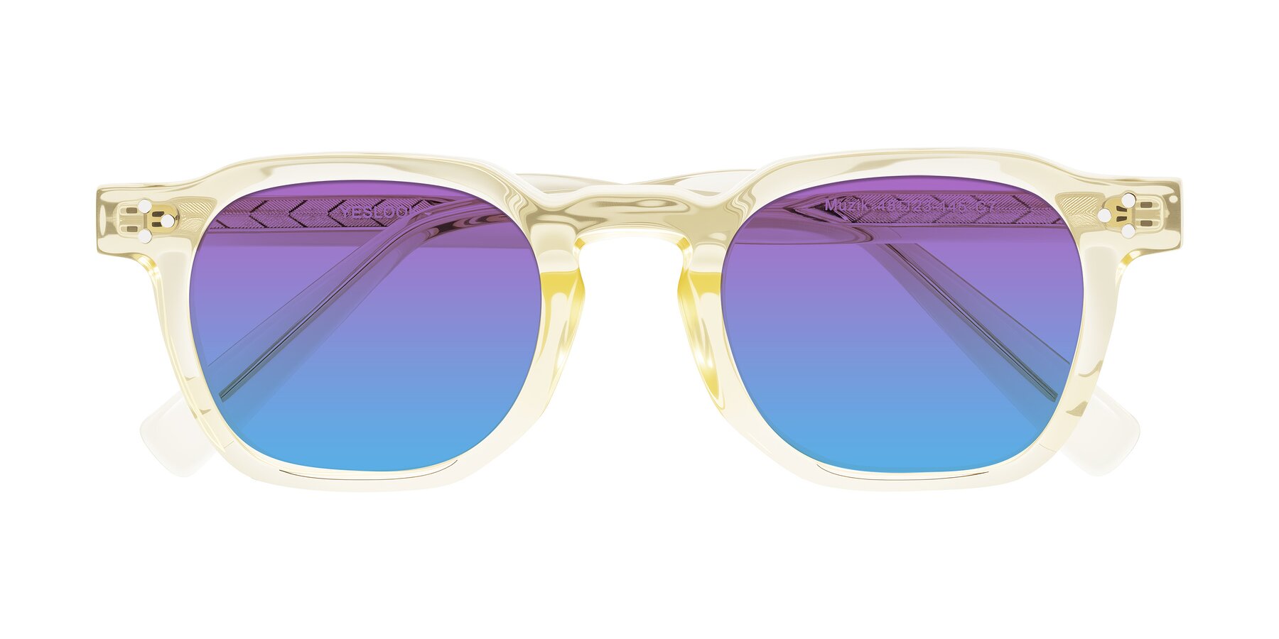 Folded Front of Muzik in Champagne to Dark Brown Shift with Purple / Blue Gradient Lenses