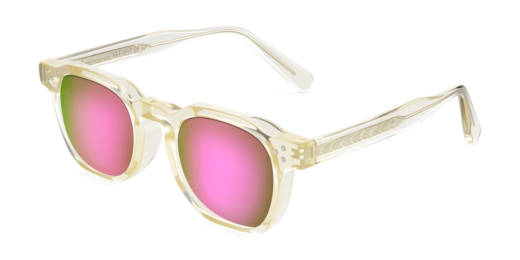 Angle of Muzik in Champagne to Dark Brown Shift with Pink Mirrored Lenses