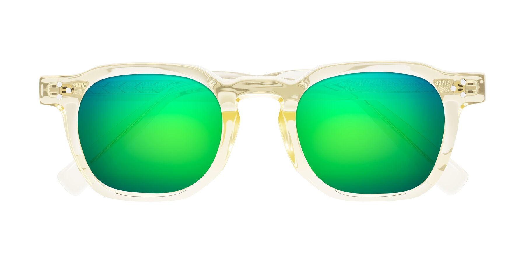 Folded Front of Muzik in Champagne to Dark Brown Shift with Green Mirrored Lenses
