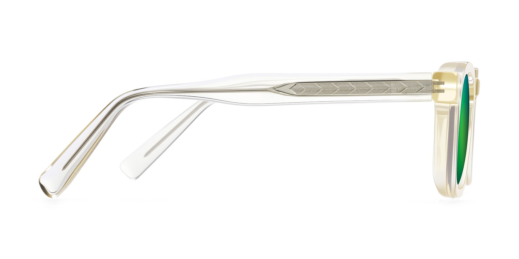 Side of Muzik in Champagne to Dark Brown Shift with Green Mirrored Lenses