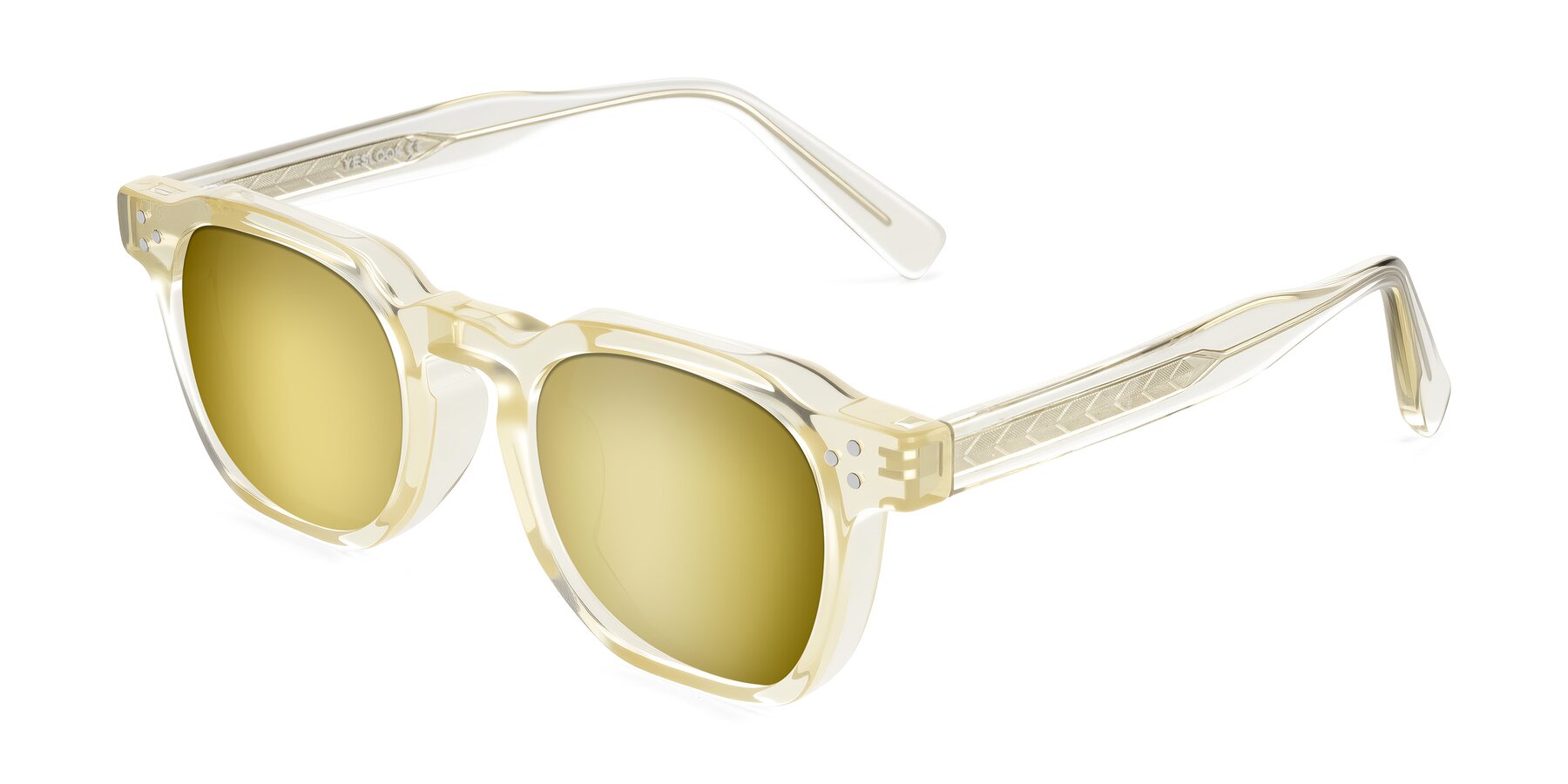 Angle of Muzik in Champagne to Dark Brown Shift with Gold Mirrored Lenses