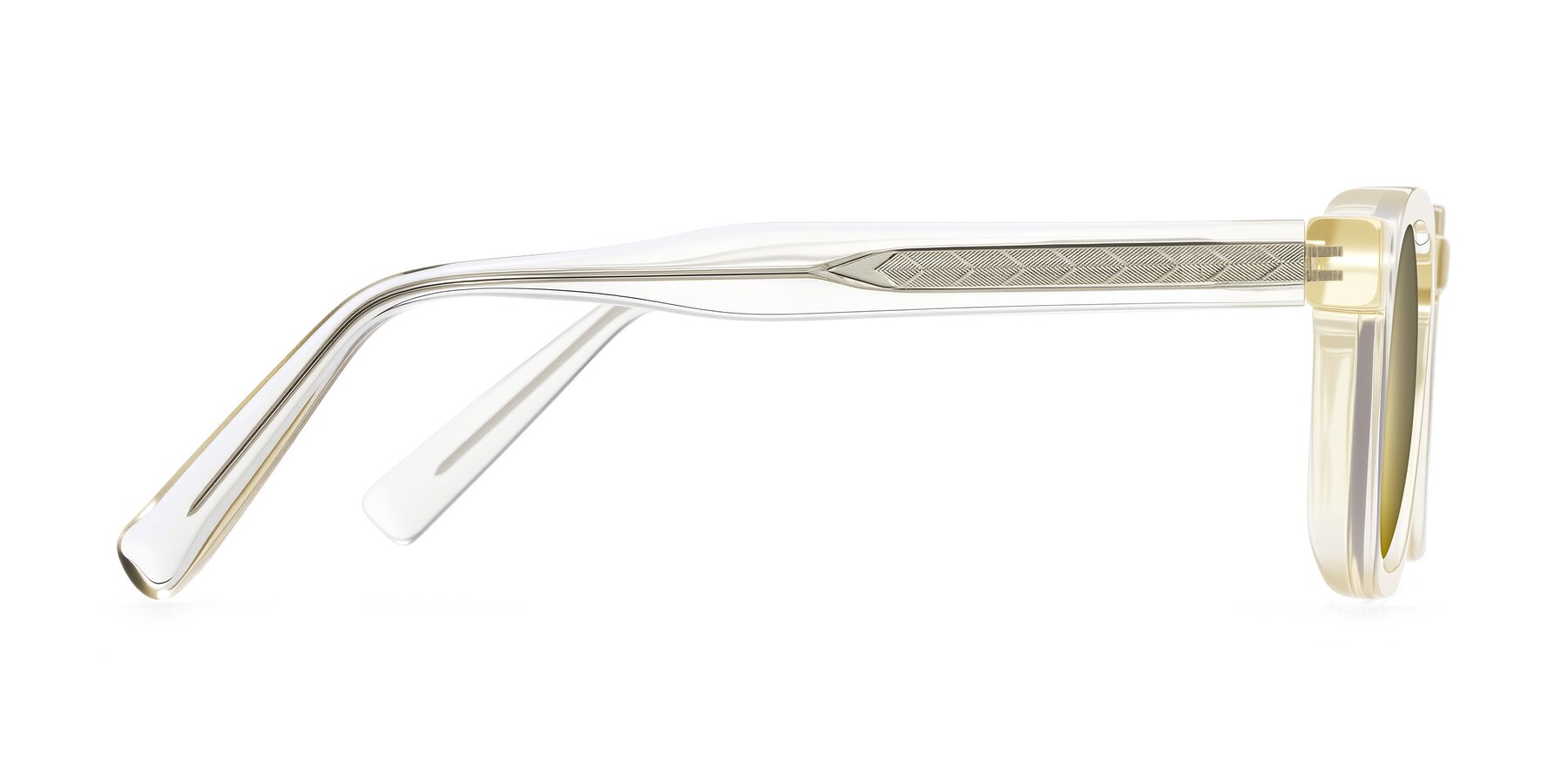 Side of Muzik in Champagne to Dark Brown Shift with Gold Mirrored Lenses