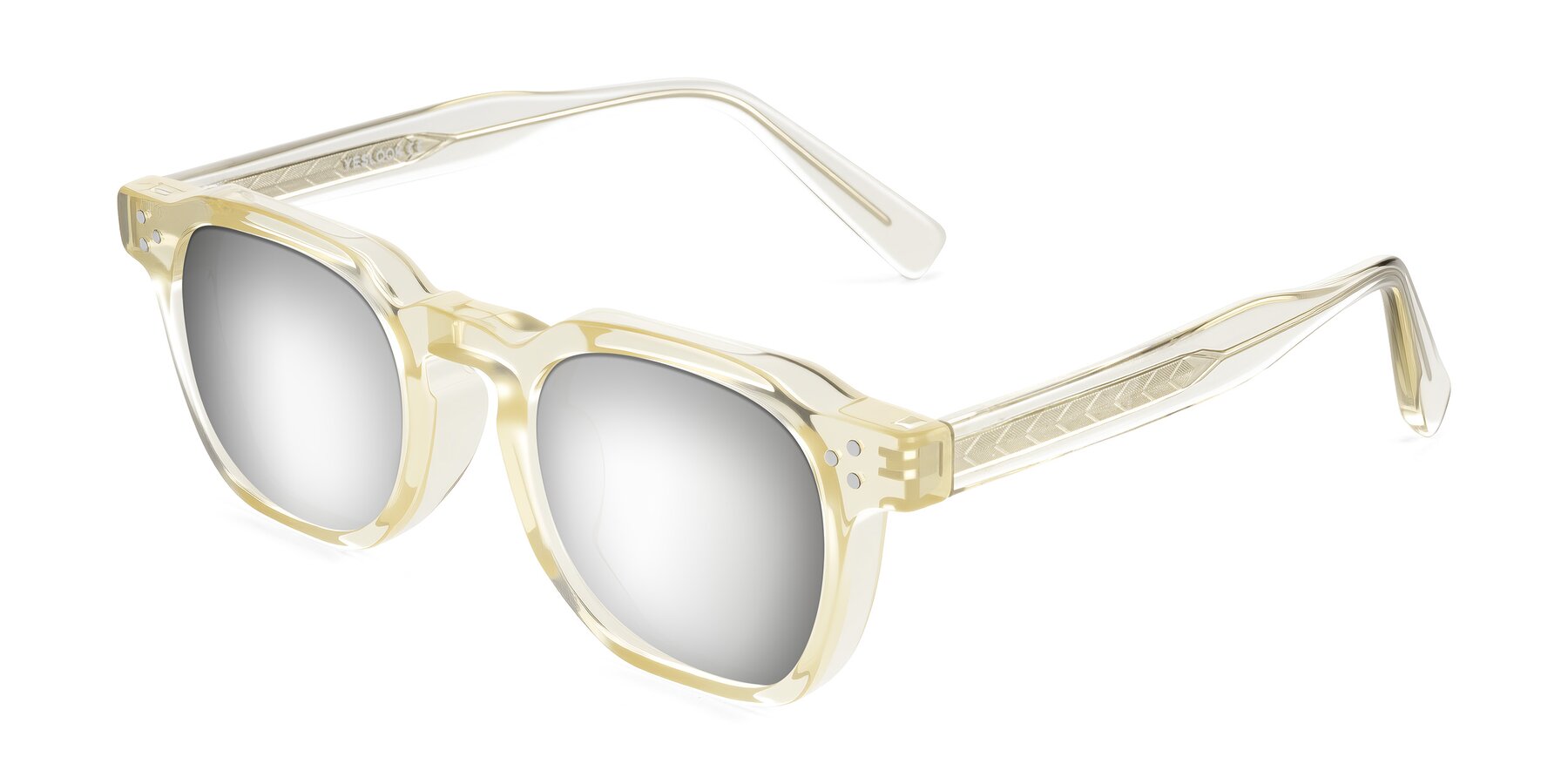 Angle of Muzik in Champagne to Dark Brown Shift with Silver Mirrored Lenses