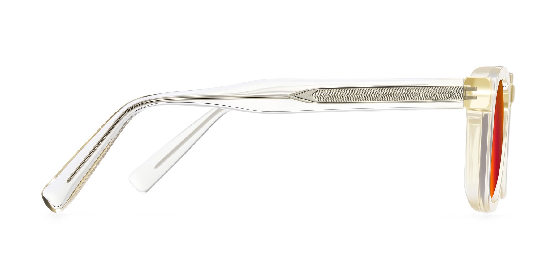 Side of Muzik in Champagne to Dark Brown Shift with Red Gold Mirrored Lenses