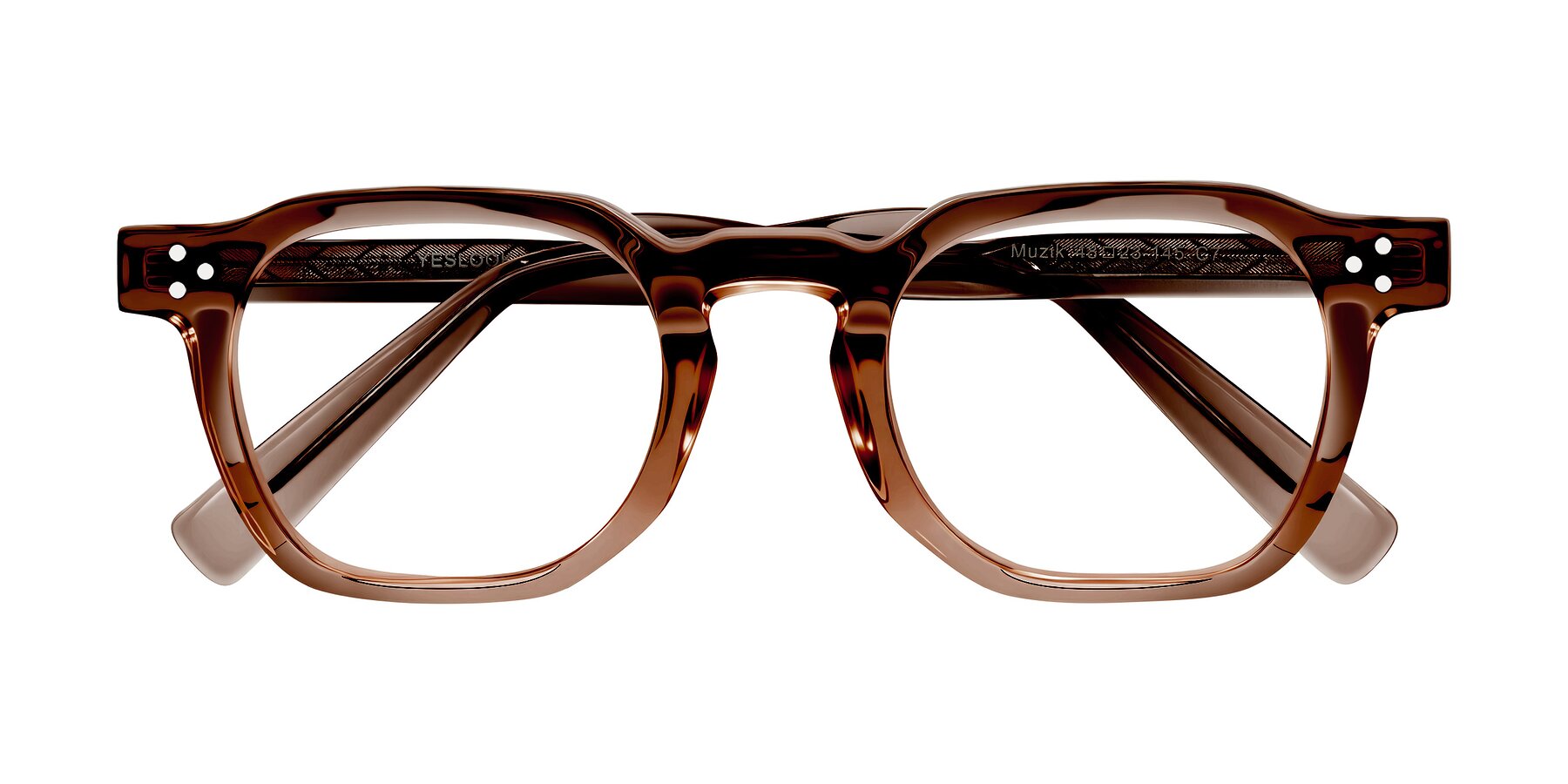 Folded Front of Muzik in Champagne to Dark Brown Shift with Clear Eyeglass Lenses