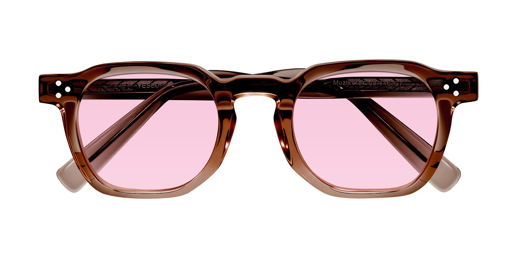 Folded Front of Muzik in Champagne to Dark Brown Shift with Light Pink Tinted Lenses