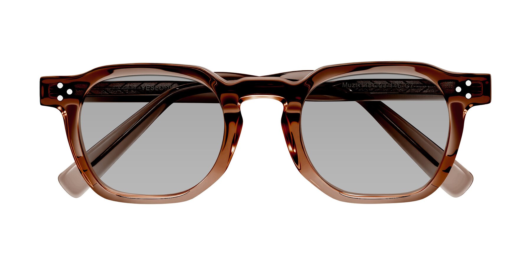 Folded Front of Muzik in Champagne to Dark Brown Shift with Light Gray Tinted Lenses