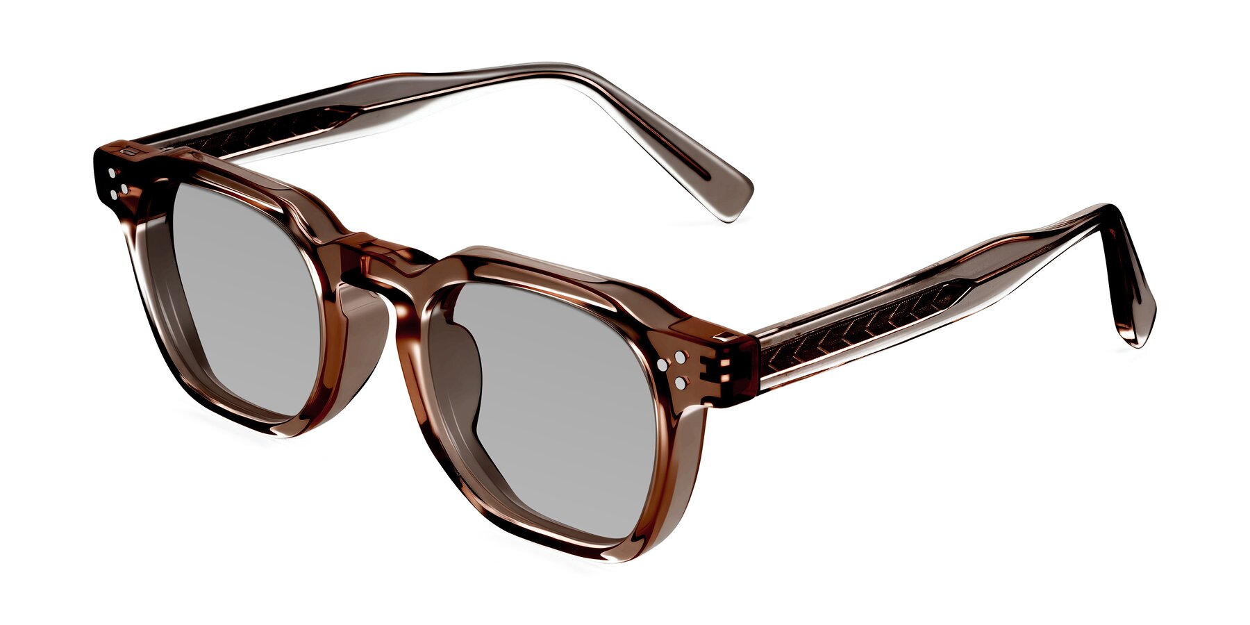Angle of Muzik in Champagne to Dark Brown Shift with Light Gray Tinted Lenses
